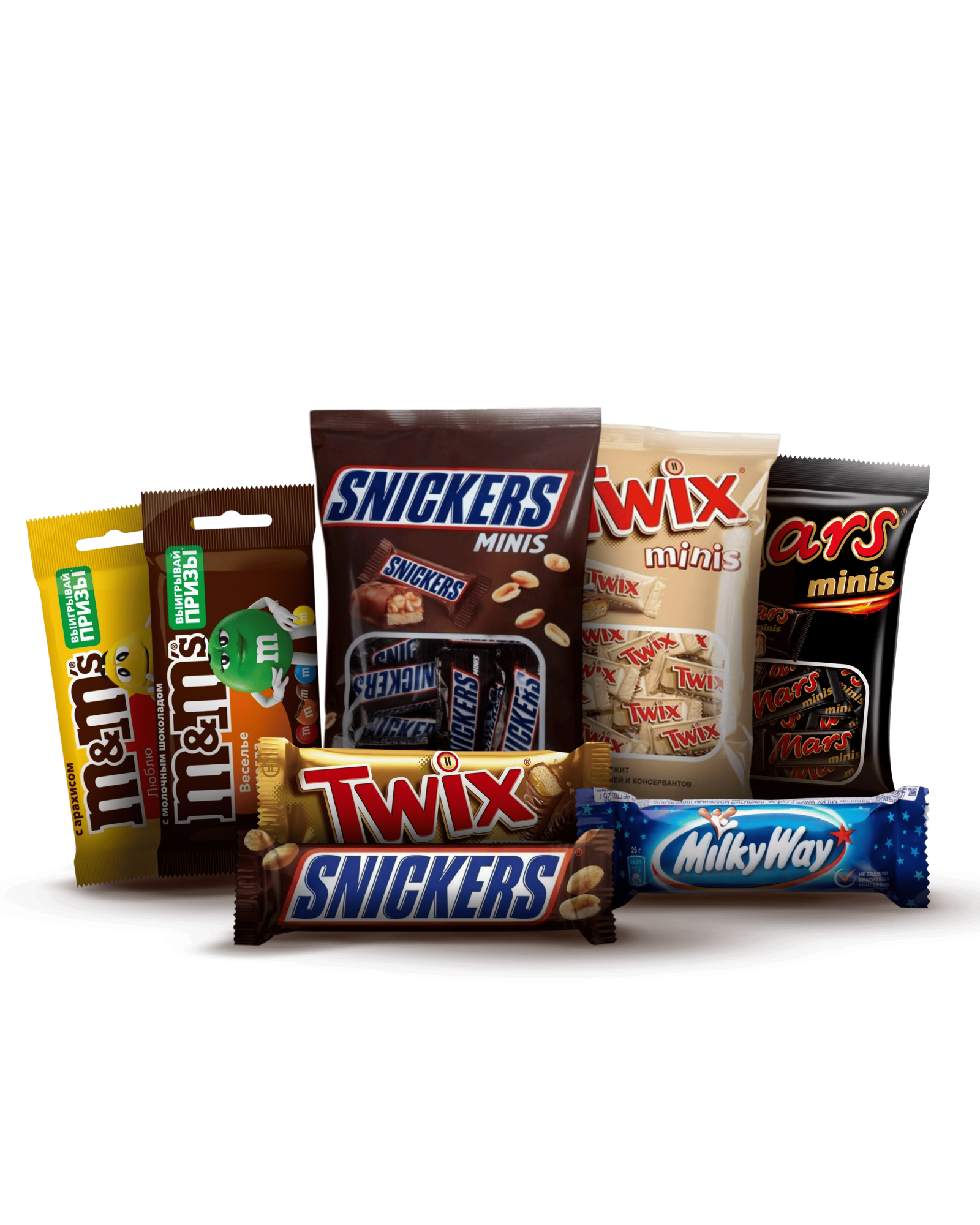 Батончик и конфеты Minis «Snickers» / «Twix» / «Mars» / «MilkyWay»; Драже «M&M's»